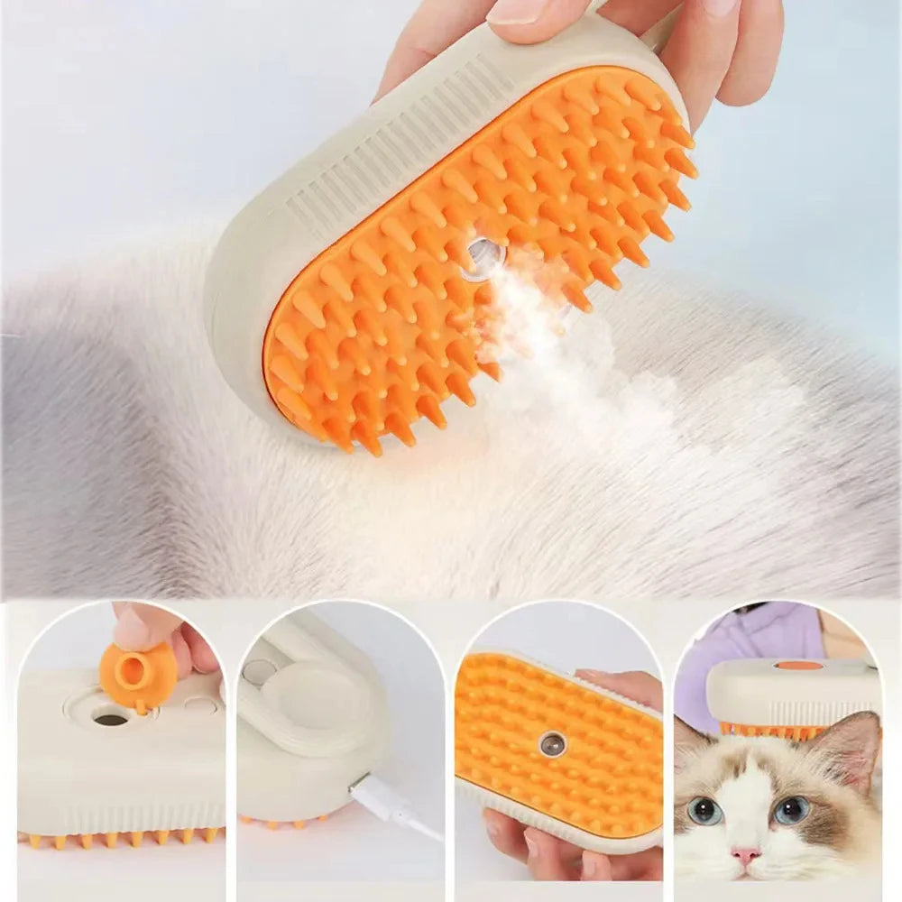 Pet Spray Massage Brush with Steam & Hair Removal