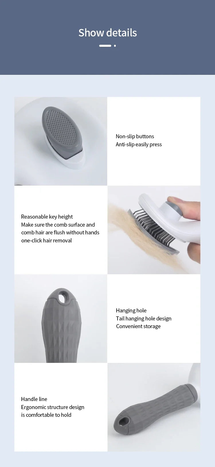 Stainless Steel Pet Grooming Brush for Cats & Dogs
