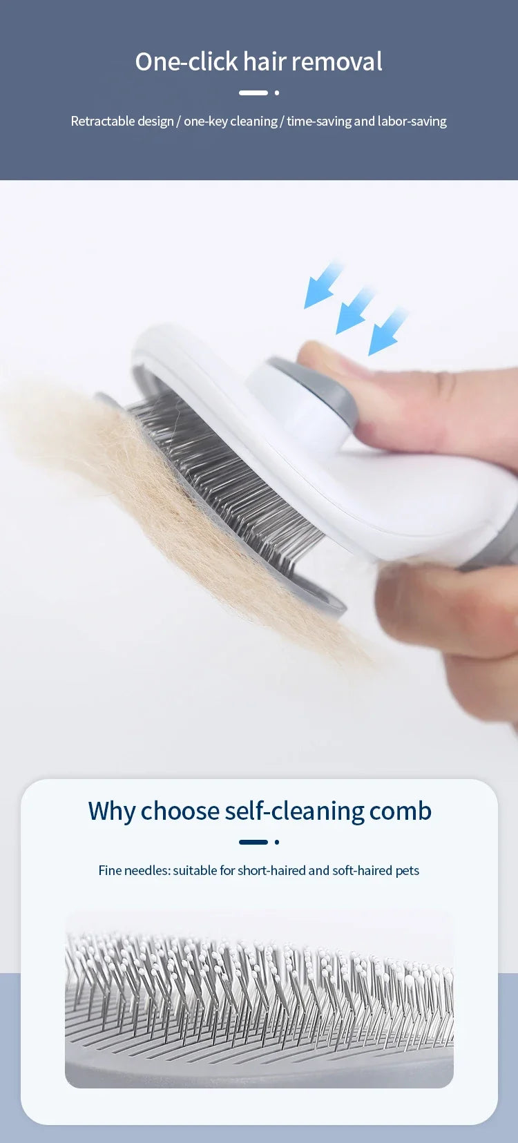 Stainless Steel Pet Grooming Brush for Cats & Dogs