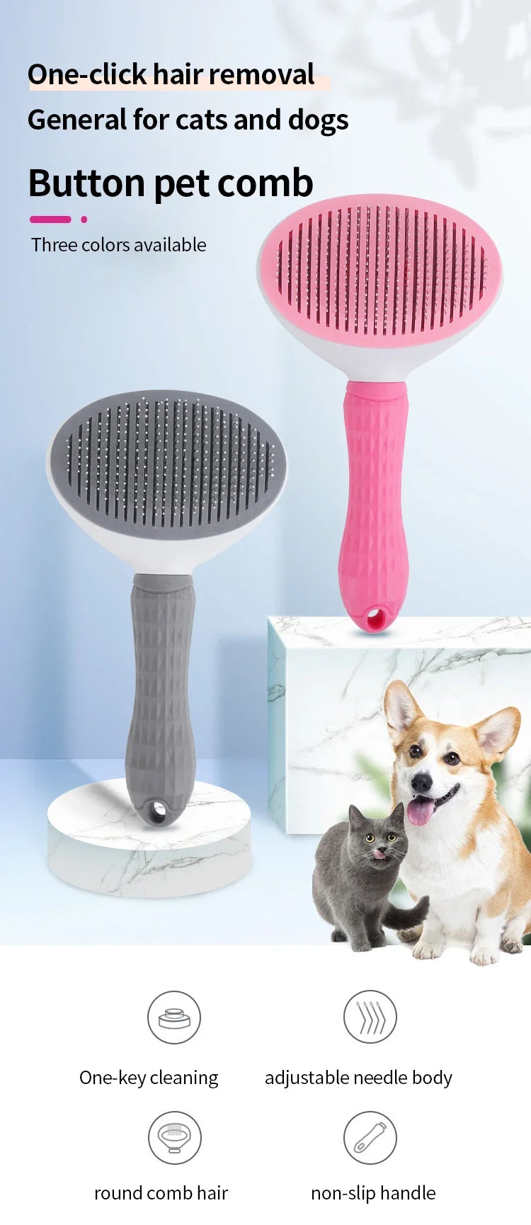 Stainless Steel Pet Grooming Brush for Cats & Dogs